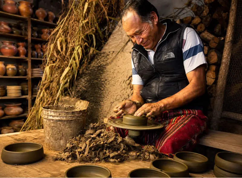 Artesano de Taricá elaborando cerámica tradicional en Áncash