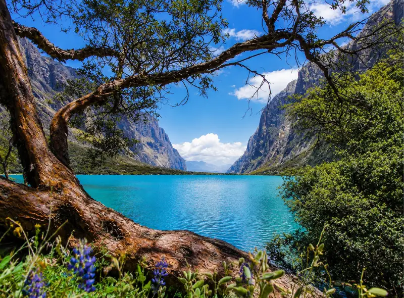 Laguna Llanganuco con aguas turquesas y montañas de la Cordillera Blanca